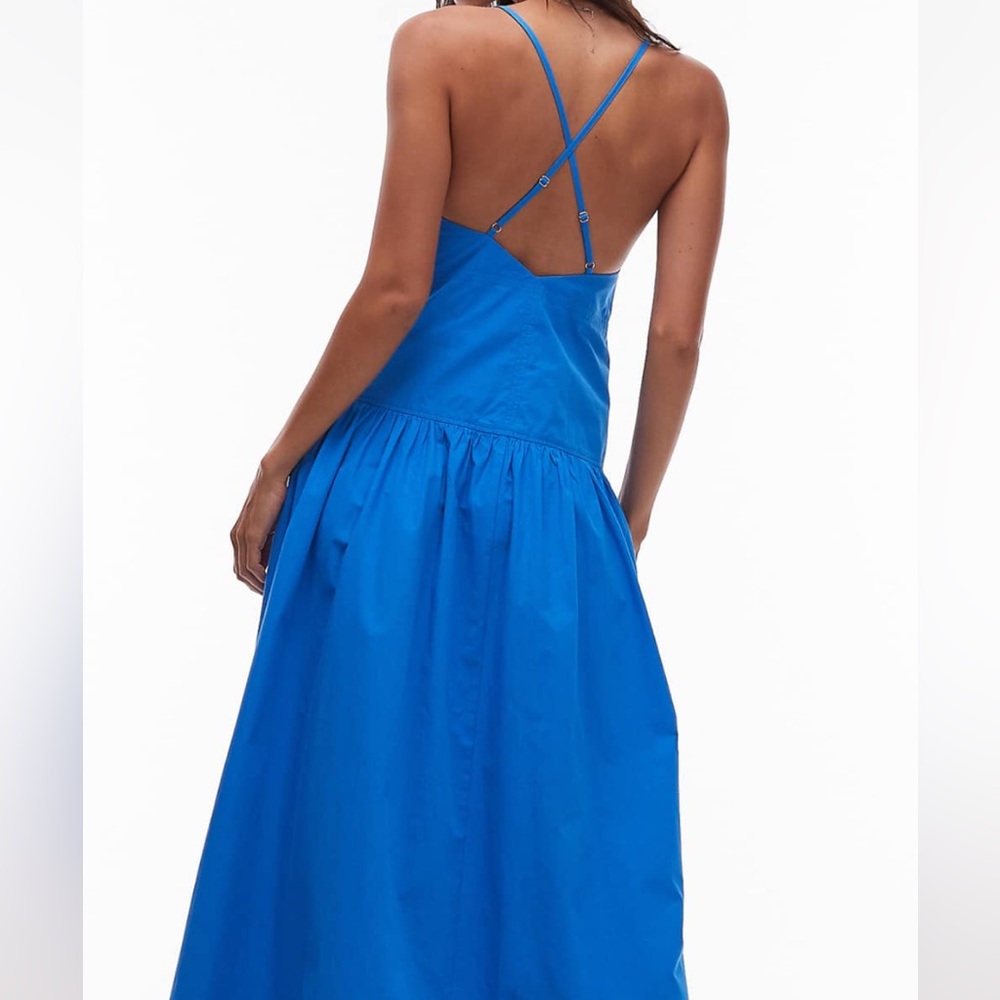 Topshop deep V poplin midi dress - Picture 2 of 6